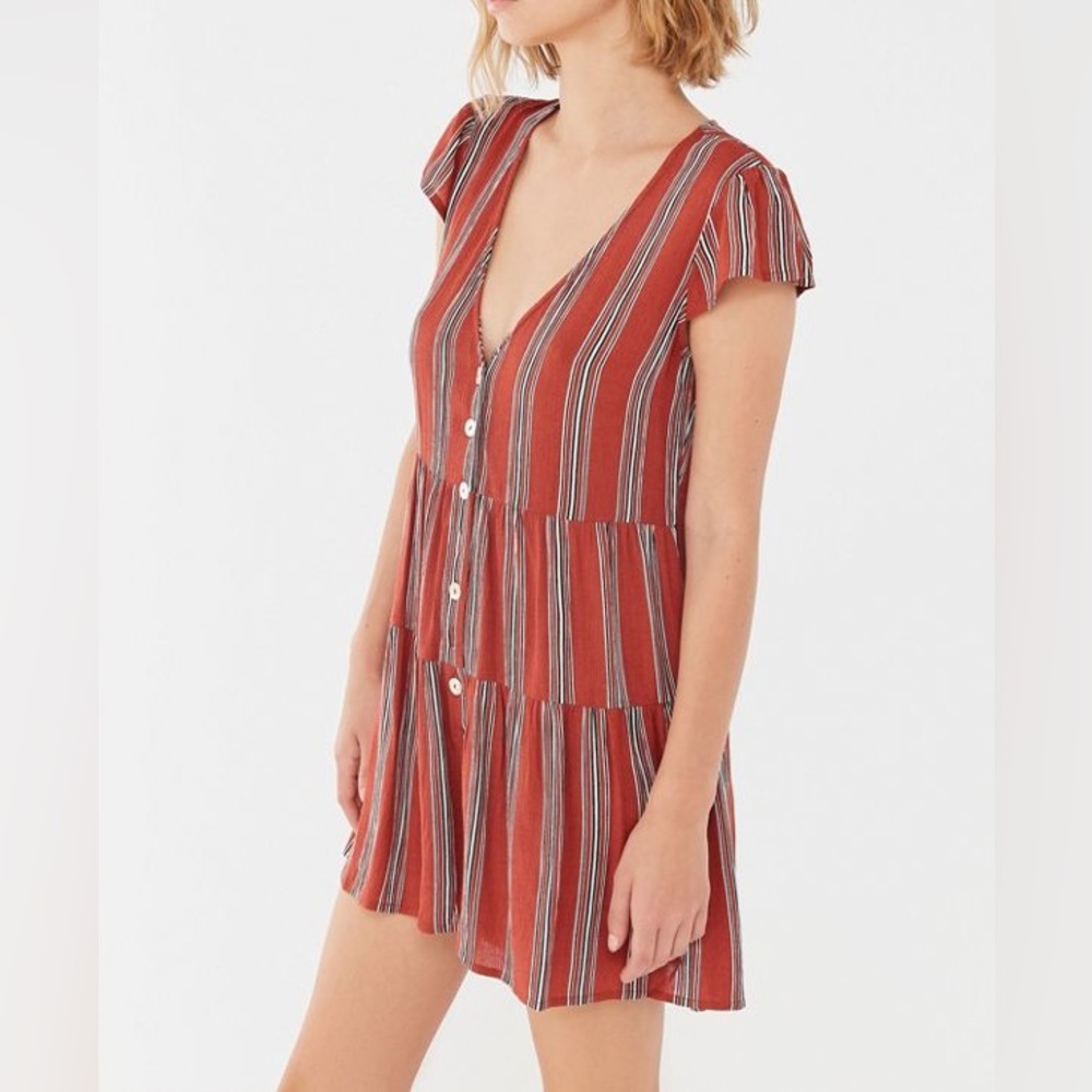 URBAN OUTFITTERS RIO STRIPED ROMPER IN RED/ORANGE
